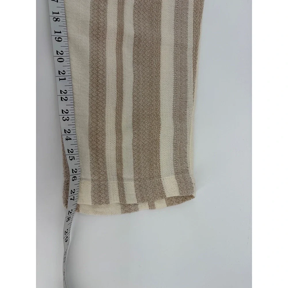 Zara Womens XL Tan Cream Striped Textured Drawstring Tapered Pants